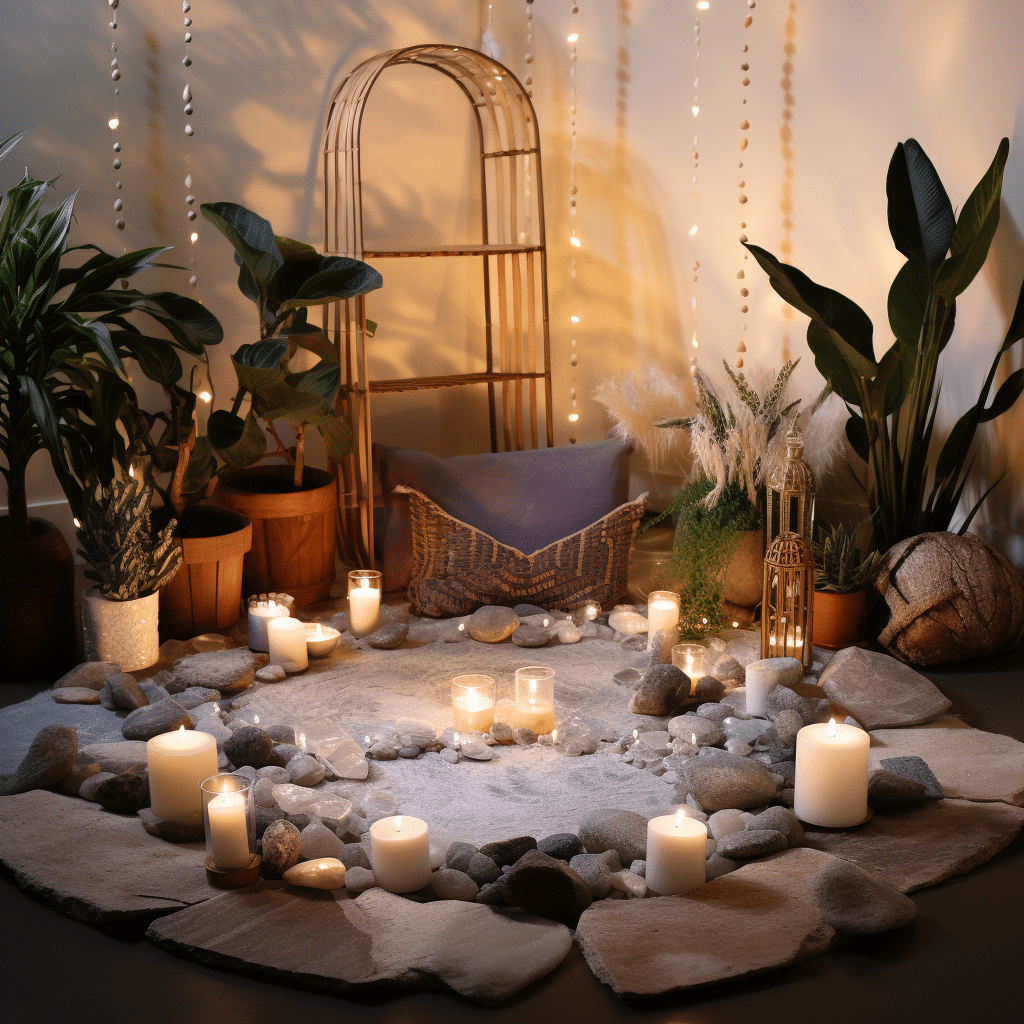 meditation space with crystals